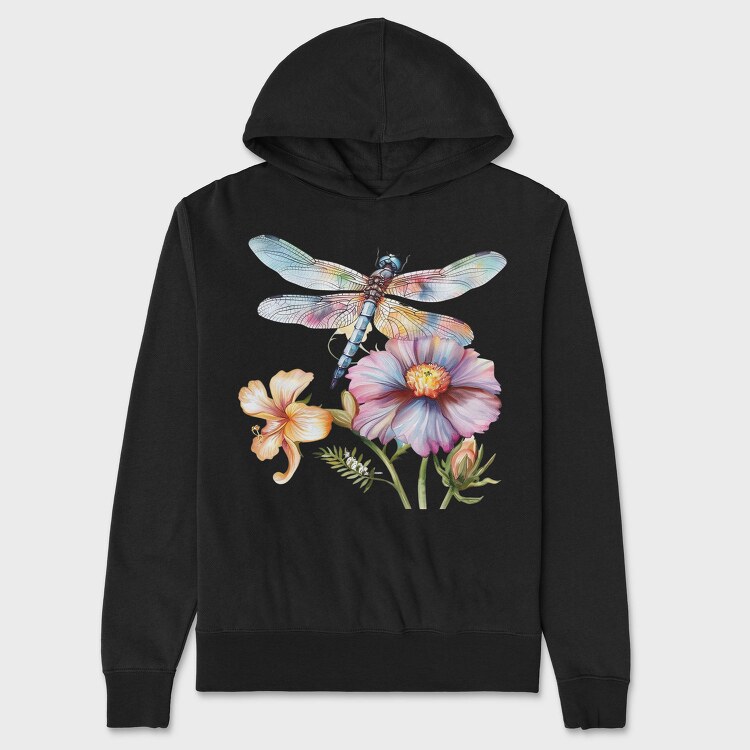 Watercolor Dragonfly Flowers, Hanorac Oversize Barbati (Unisex)