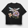 Watercolor Dragonfly Flowers, Tricou Oversize Barbati (Unisex)