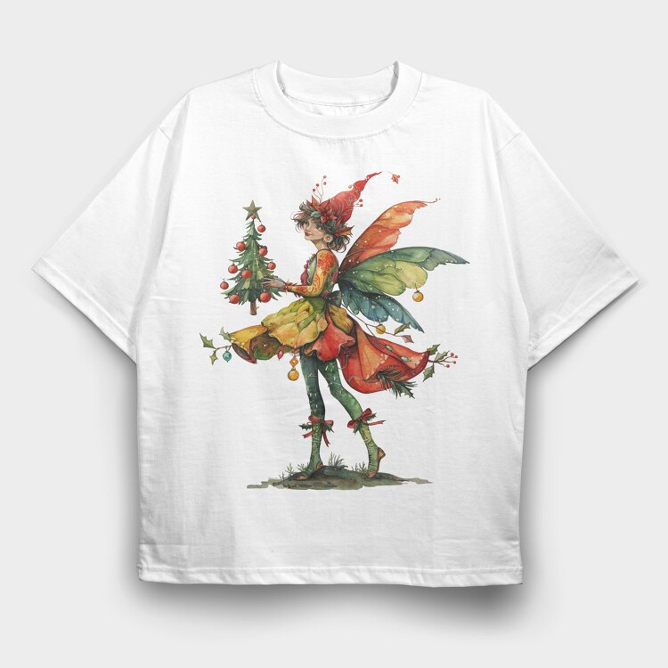 Watercolor Fairy Christmas, Tricou Oversize Barbati (Unisex)