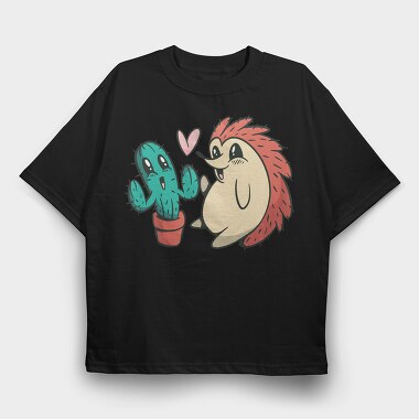 Cute Cactus And Hedgehog, Tricou Oversize Barbati (Unisex)