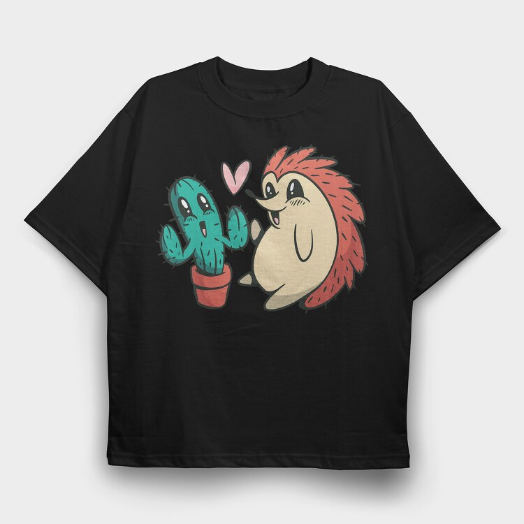 Cute Cactus And Hedgehog, Tricou Oversize Barbati (Unisex)