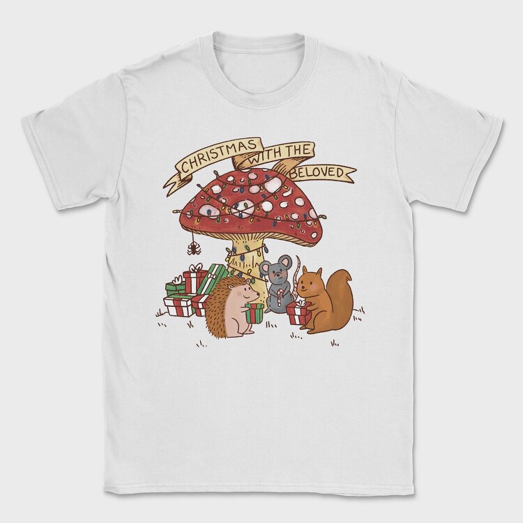 Christmas Mushroom And Animals With The Beloved, Tricou Barbati (Unisex)