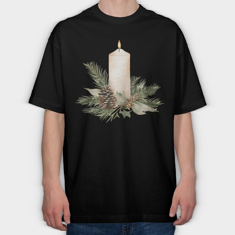 Watercolor Christmas Candle, Tricou Oversize Barbati (Unisex)