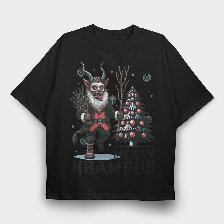 Merry Dark Krampus Cartoon, Tricou Oversize Barbati (Unisex)