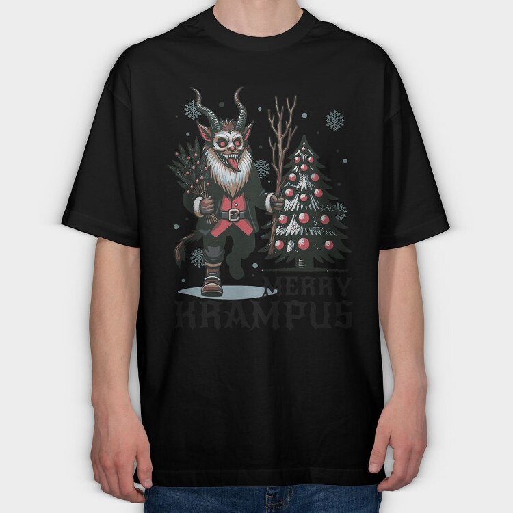 Merry Dark Krampus Cartoon, Tricou Oversize Barbati (Unisex)