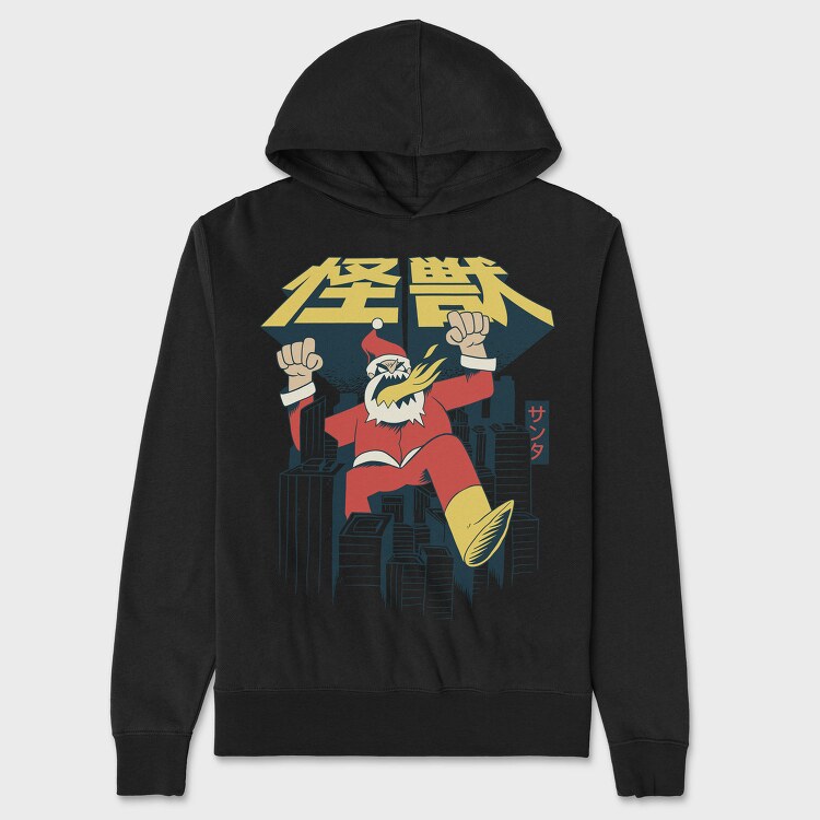 Christmas Santa Monster Destroying City Attack, Hanorac Oversize Barbati (Unisex)