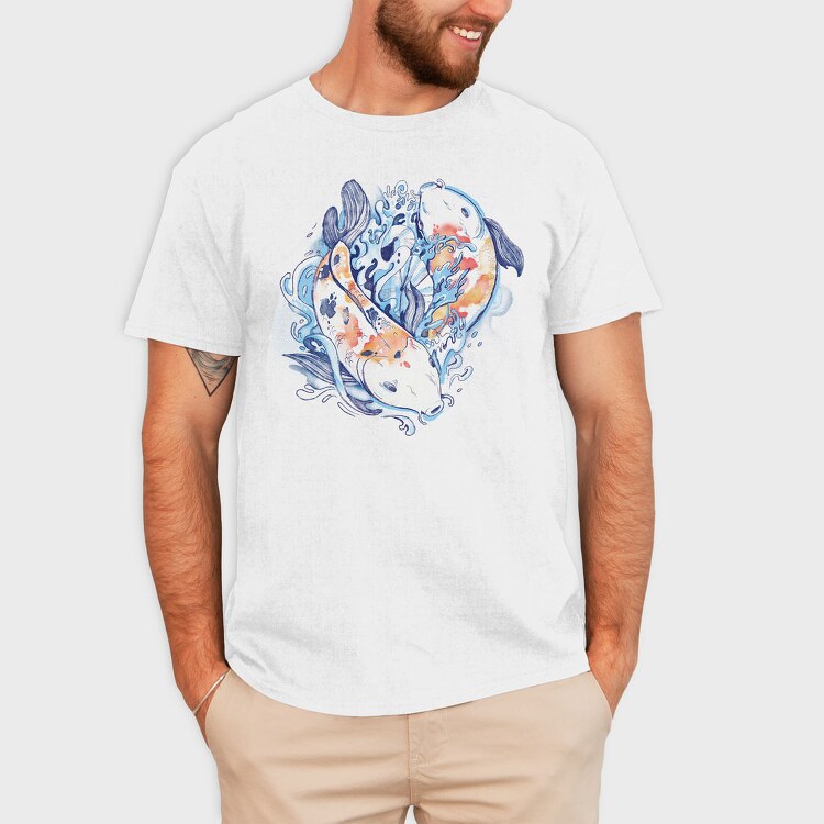 Watercolor Yin Yang Koi Fish, Tricou Barbati (Unisex)