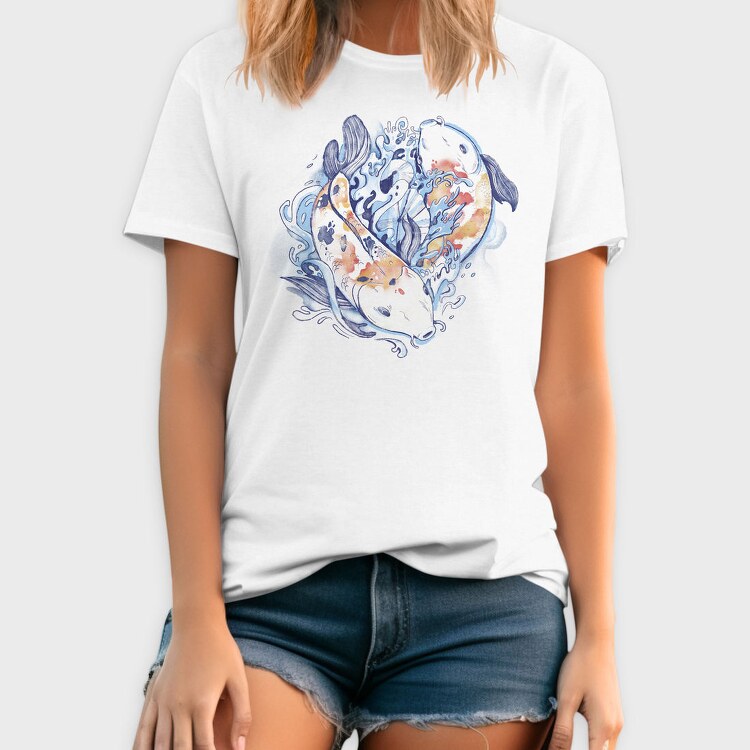Watercolor Yin Yang Koi Fish, Tricou Barbati (Unisex)