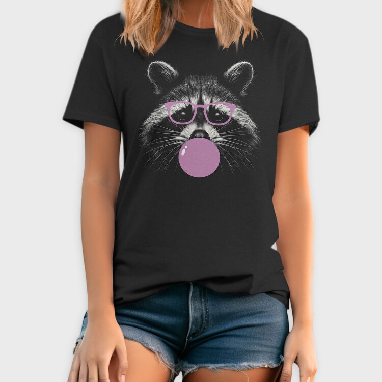 Funny Raccoon With Bubblegum And Glasses, Tricou Barbati (Unisex)