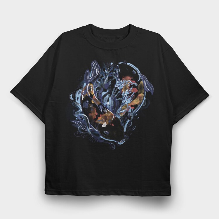 Watercolor Yin Yang Koi Fish, Tricou Oversize Barbati (Unisex)