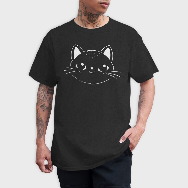 Cute Cat Filled Stroke Face, Tricou Barbati (Unisex)