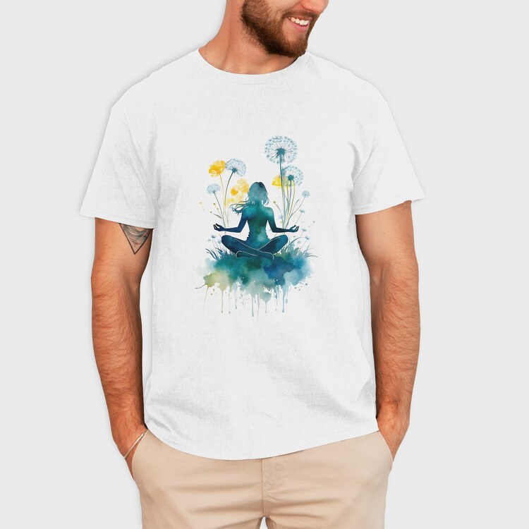 Watercolor Yoga And Meditation Dandelion, Tricou Barbati (Unisex)