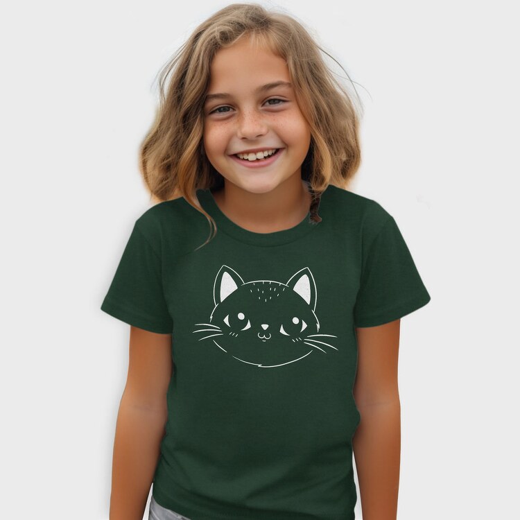 Cute Cat Filled Stroke Face, Tricou Copii