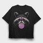 Funny Raccoon With Bubblegum And Glasses, Tricou Oversize Barbati (Unisex)