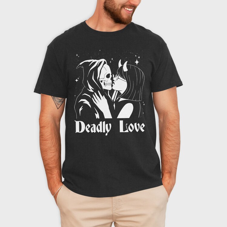 Woman Kissing Skeleton Deadly Love, Tricou Barbati (Unisex)