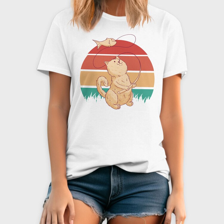 Cute Cat Fishing Retro Sunset, Tricou Barbati (Unisex)
