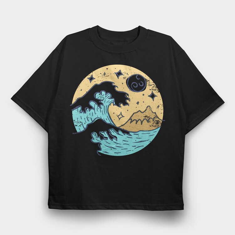 Illustrated Waves And Beach 05, Tricou Oversize Barbati (Unisex)