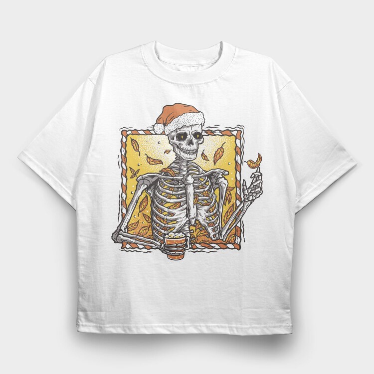 Christmas Skeleton Fall Autumn Leaves Skuelleton, Tricou Oversize Barbati (Unisex)