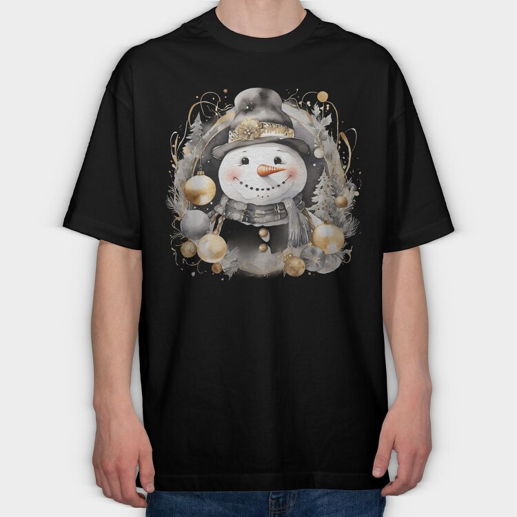 Watercolor Black Gold Snowman, Tricou Oversize Barbati (Unisex)