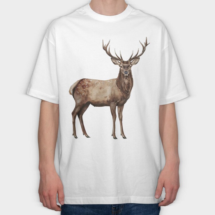 Watercolor Deer Majestic, Tricou Oversize Barbati (Unisex)