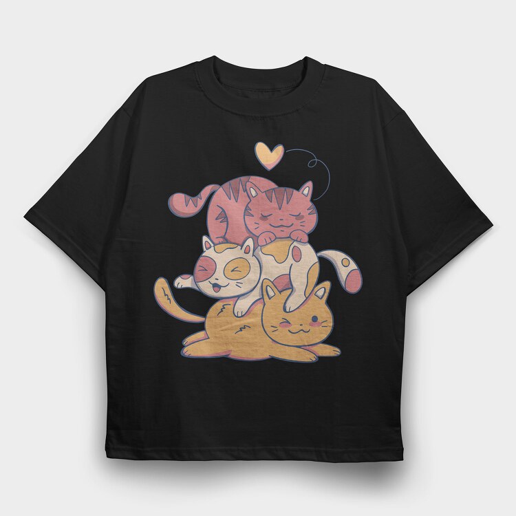 Cute Cat Pile, Tricou Oversize Barbati (Unisex)