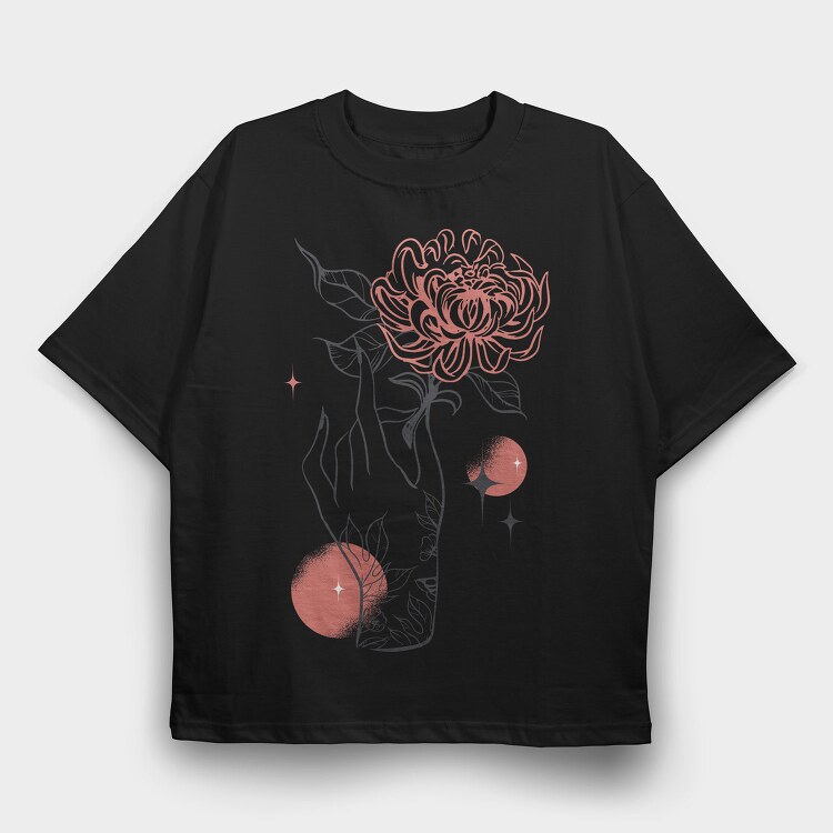 Tattoo Hand And Flower Chrysanthemum, Tricou Oversize Barbati (Unisex)