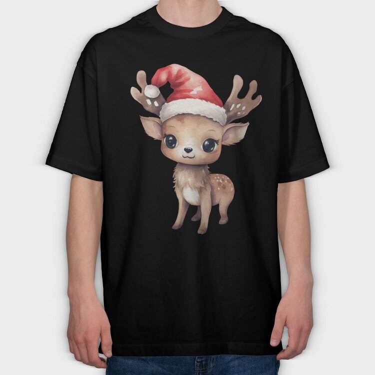 Watercolor Deer Santa, Tricou Oversize Barbati (Unisex)