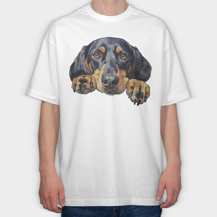 Watercolor Black Tan Coonhound, Tricou Oversize Barbati (Unisex)