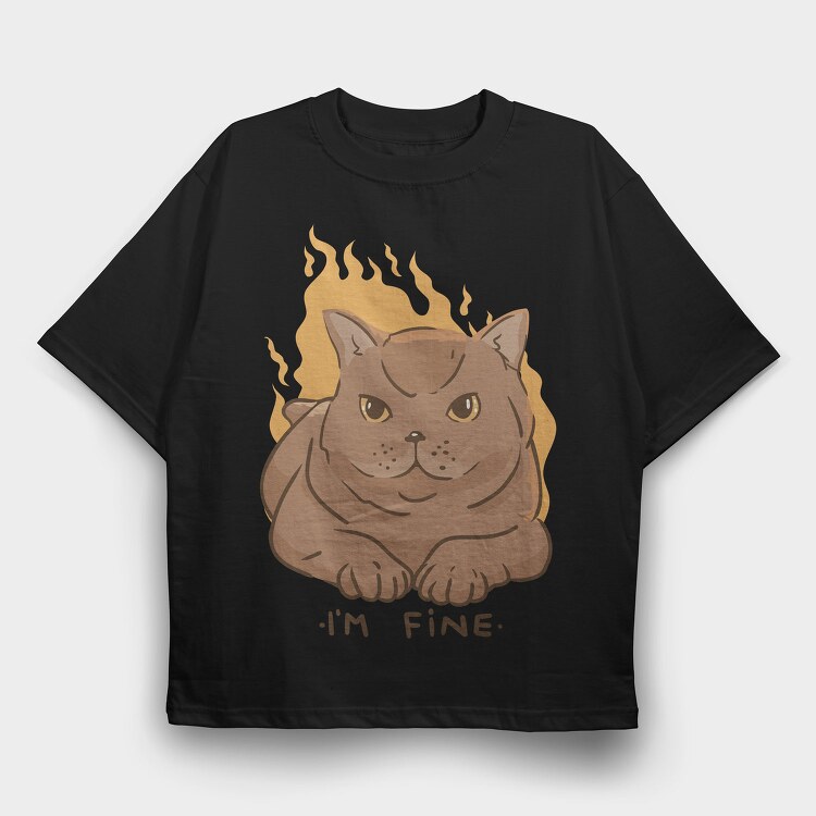 Im Fine Meme Cat, Tricou Oversize Barbati (Unisex)