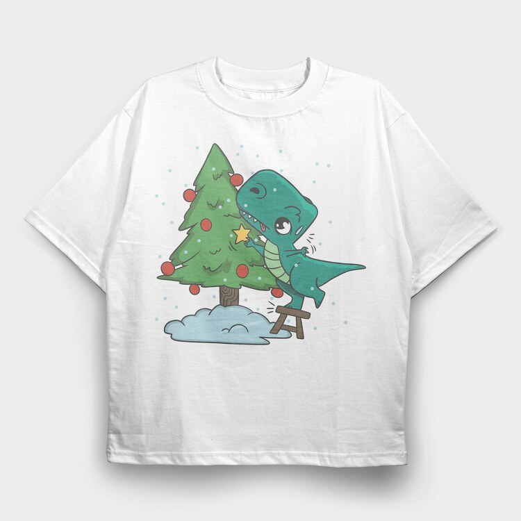 Christmas T Rex And Tree Chistmas, Tricou Oversize Barbati (Unisex)