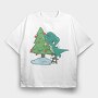 Christmas T Rex And Tree Chistmas, Tricou Oversize Barbati (Unisex)