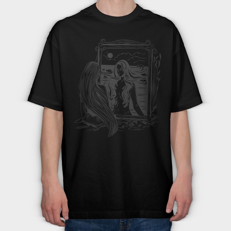 Woman Portrait Dark Art Nouveau, Tricou Oversize Barbati (Unisex)