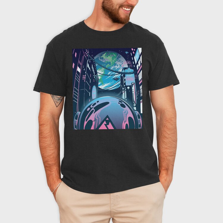 Futuristic City Neon Cyberpunk, Tricou Barbati (Unisex)
