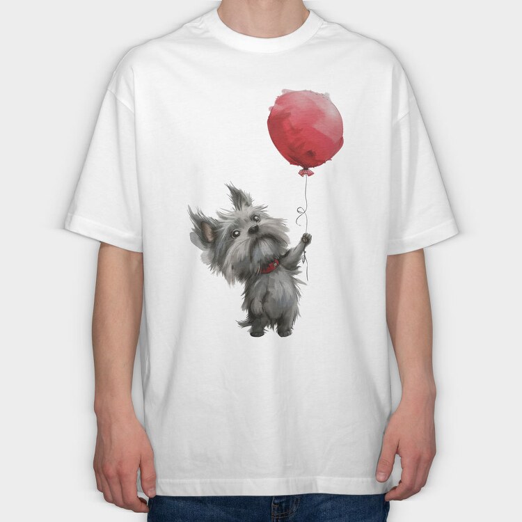 Watercolor Dog Balloon, Tricou Oversize Barbati (Unisex)
