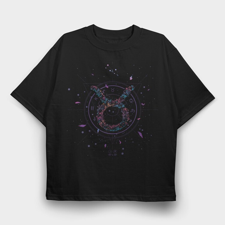 Taurus Floral Zodiac Sign, Tricou Oversize Barbati (Unisex)