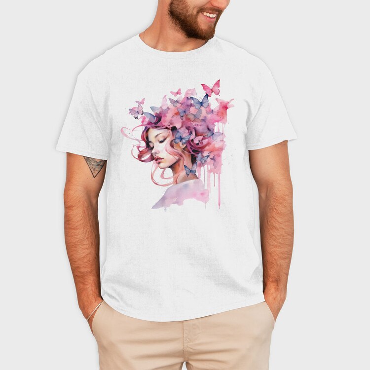 Woman With Butterflies, Tricou Barbati (Unisex)