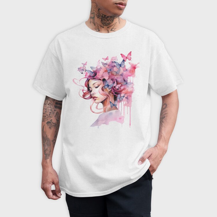 Woman With Butterflies, Tricou Barbati (Unisex)