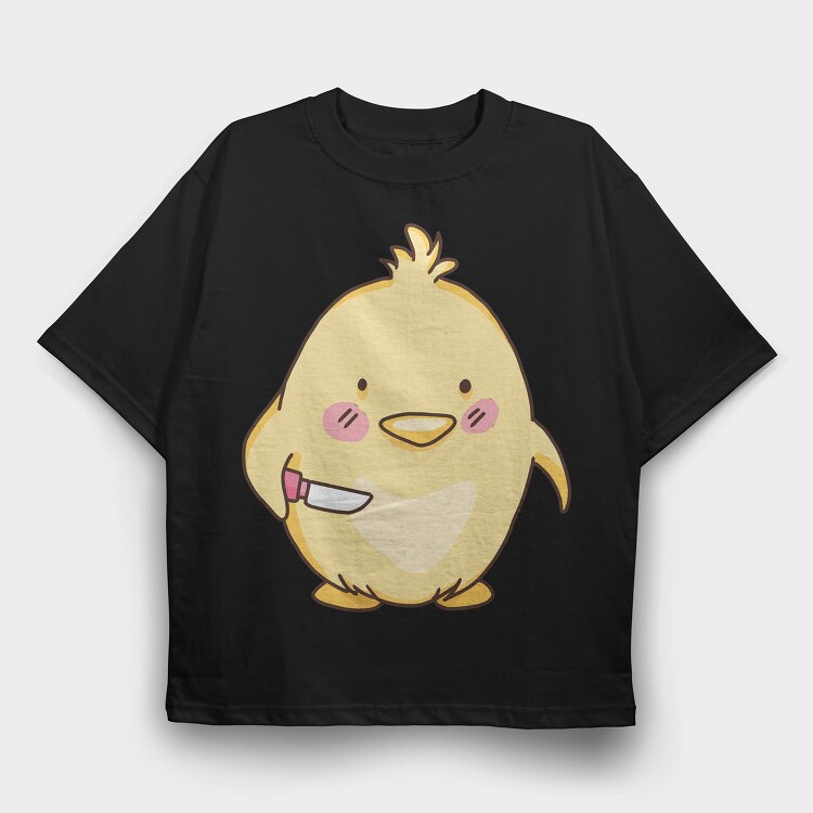 Cute Chick With Knife Mad Chicken, Tricou Oversize Barbati (Unisex)