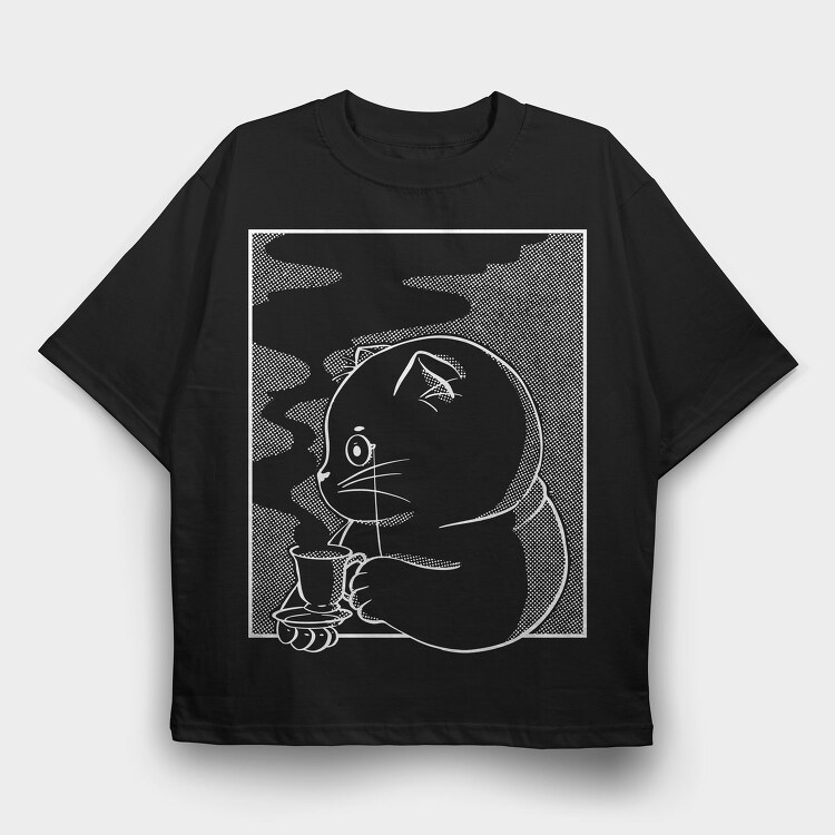 Tea Cat Chalk, Tricou Oversize Barbati (Unisex)