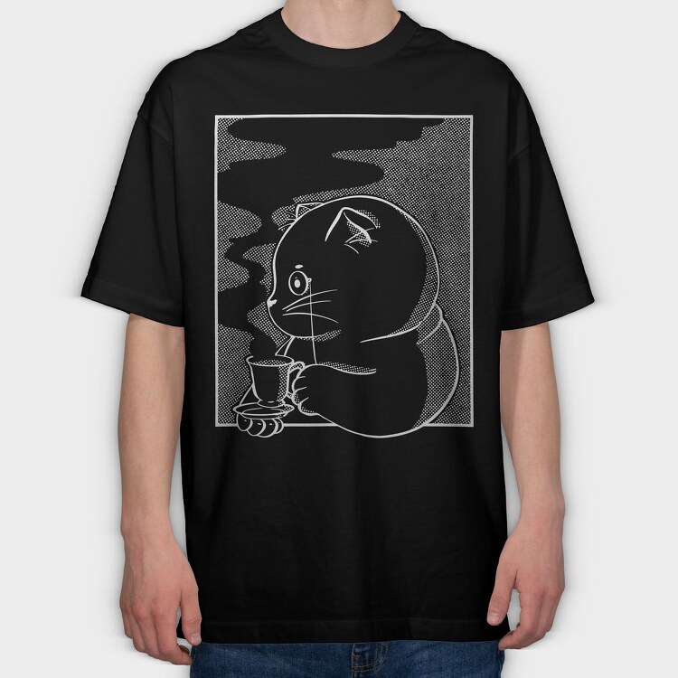 Tea Cat Chalk, Tricou Oversize Barbati (Unisex)