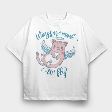 Cute Cat Angel Wings Are Made To Fly Mug, Tricou Oversize Barbati (Unisex)