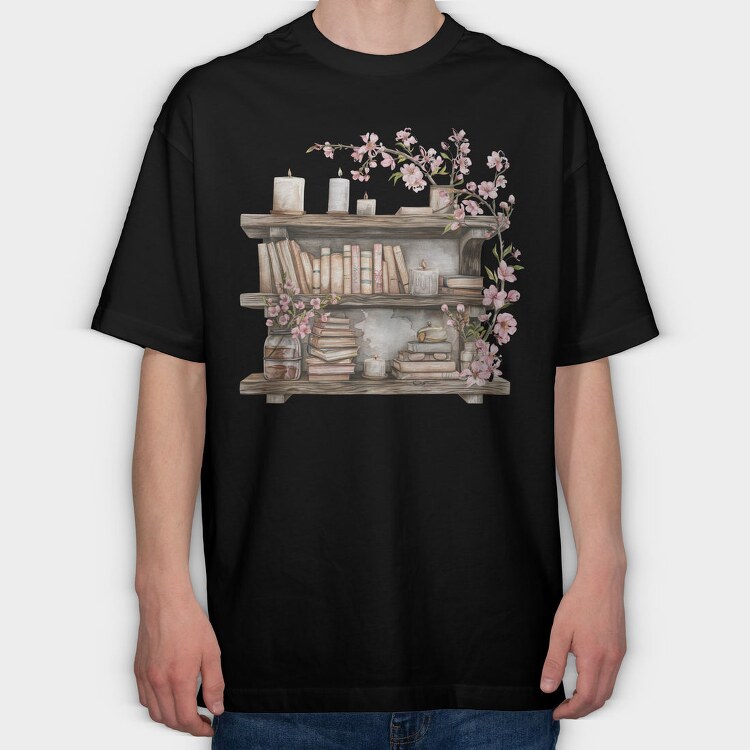 Watercolor Books Shelf, Tricou Oversize Barbati (Unisex)