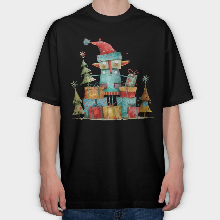 Watercolor Christmas Monster, Tricou Oversize Barbati (Unisex)