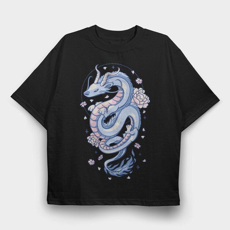 Floral Asian Dragon, Tricou Oversize Barbati (Unisex)