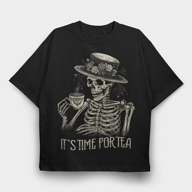 Tea Time Skeleton Grunge, Tricou Oversize Barbati (Unisex)