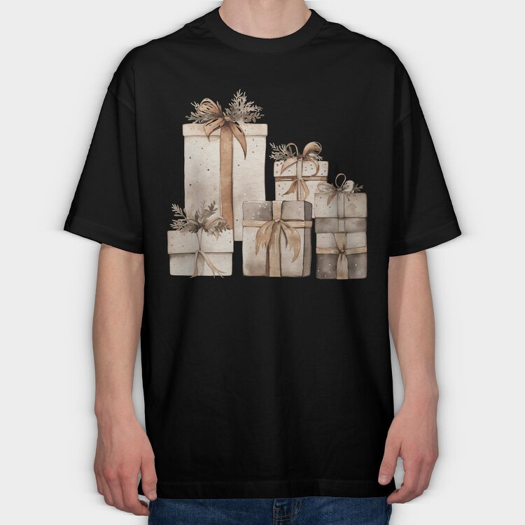 Watercolor Christmas Presents, Tricou Oversize Barbati (Unisex)