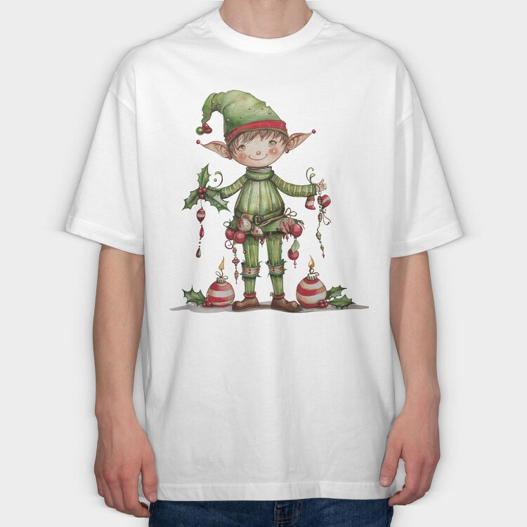 Watercolor Elf Xmas, Tricou Oversize Barbati (Unisex)