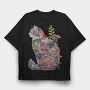 Floral Cat Silhouette Flower, Tricou Oversize Barbati (Unisex)