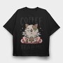 Cute Coffee Tea Cat Bar, Tricou Oversize Barbati (Unisex)