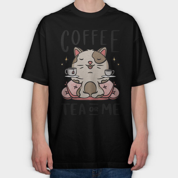 Cute Coffee Tea Cat Bar, Tricou Oversize Barbati (Unisex)